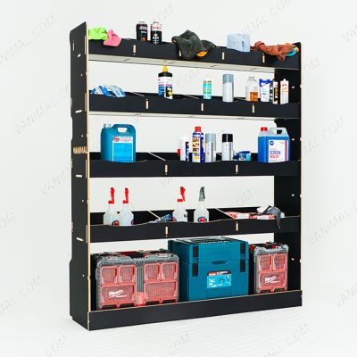 Front view of the Nissan Interstar 2025- Hexaboard Full-Width Bulkhead Racking