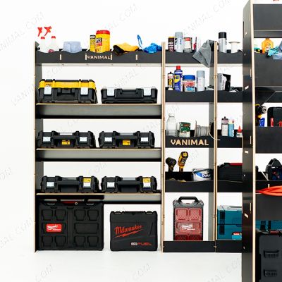 Nissan Interstar 2025 full‑coverage hexaboard racking with toolbox module and continuous middle and rear storage