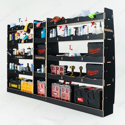 Nissan Interstar 2025 hexaboard L3 racking pack with front module, middle infill and dual 15‑compartment rear modules