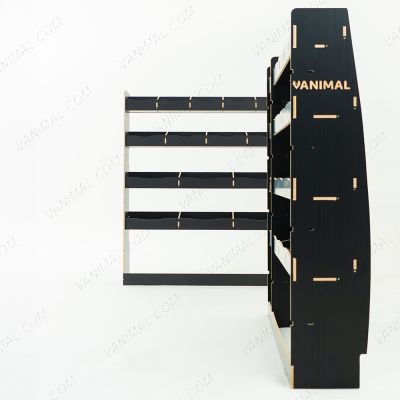 Nissan Interstar 2025 L3 modular hexaboard racking with bulkhead storage, 8‑compartment middle unit and 15‑compartment OS rear module