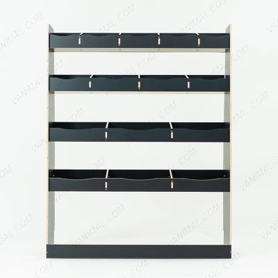 Front view of the Nissan NV400 MWB OS Rear Hexaboard Racking 