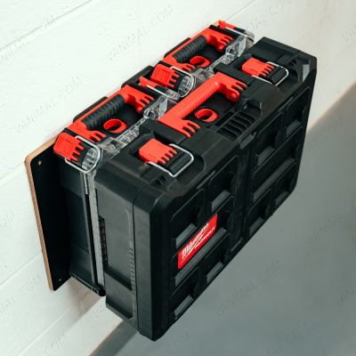 Milwaukee PackOut Wall-Mount Shelf - displayed with toolbox