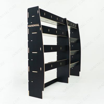 Back view of the Citroen Relay 2006- SWB Hexaboard Driver Side Van Racking with x3 Toolbox Shelves 