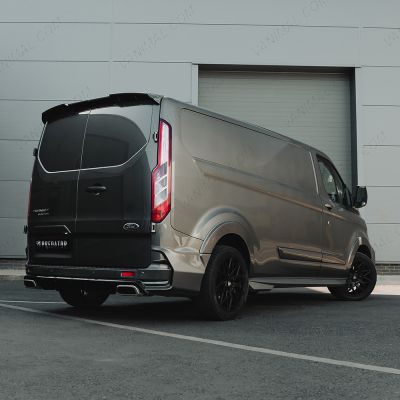 Rear side angle view of the Magnetic Grey Transit Custom Predator Body Kit