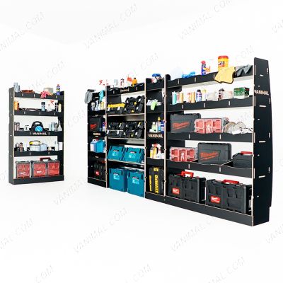 Nissan Interstar 2025 L3 hexaboard full driver-side racking with bulkhead, toolbox shelves and middle module