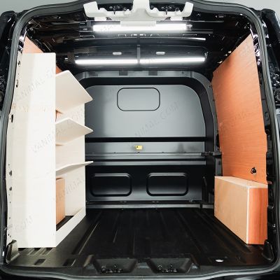 Rear van view of the VW Transporter T7 Kombi SWB NS Van Racking Toolbox Van Shelving
