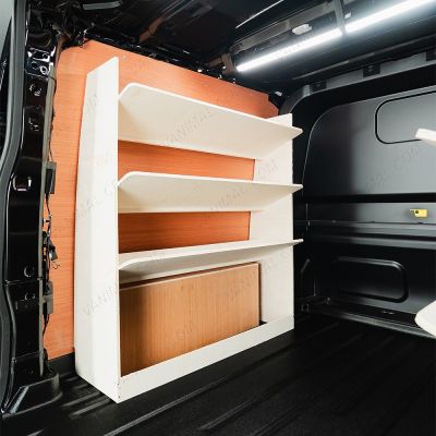 Rear van NS angle view of the VW Transporter T7 Kombi SWB NS & OS Double Toolbox Shelving Racking