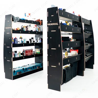 Complete Nissan Interstar 2025 hexaboard racking system with bulkhead, OS front toolbox and NS/OS rear shelving