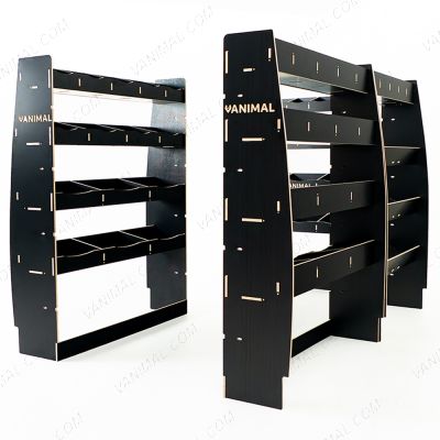 Professional hexaboard van racking configuration for Nissan Interstar 2025 with bulkhead, toolbox and rear compartment units