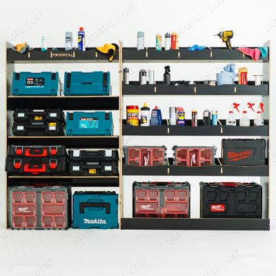 Driver side hexaboard van racking with angled toolbox shelves for Nissan Interstar 2025