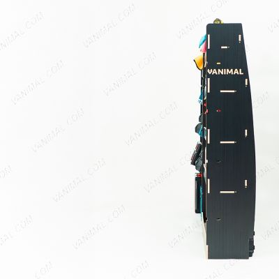 Rear van view of the Ford Nissan Interstar 2025- Hexaboard Driver Side Van Racking with x3 Toolbox Shelves displayed with tools and toolboxes