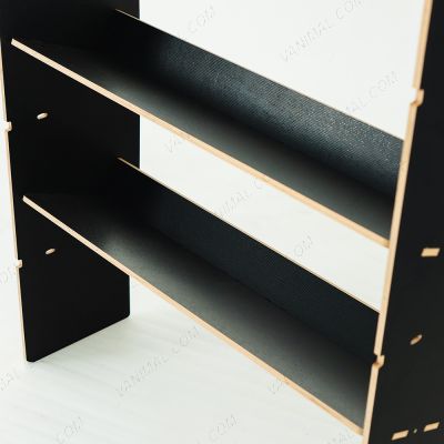 Close-up view of the angled shelves