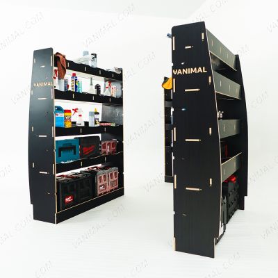 Nissan Interstar 2025 modular hexaboard racking with bulkhead compartments and twin 15‑compartment rear shelves