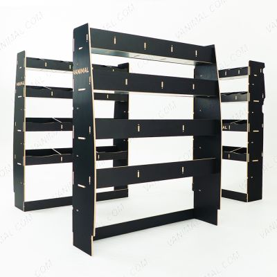 Heavy‑duty hexaboard triple‑pack racking for Nissan Interstar 2025 with bulkhead and rear multi‑compartment storage