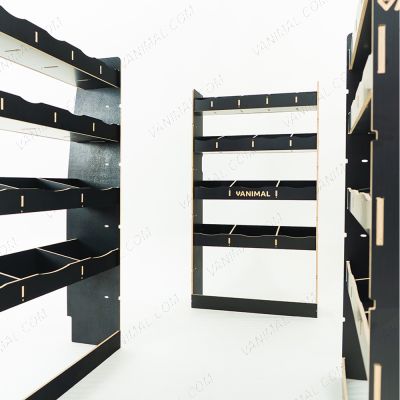 Durable hexaboard modular van racking for Nissan Interstar 2025 with bulkhead and double rear compartment storage