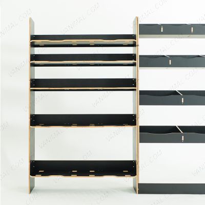 Close-up side van view of the Nissan Interstar 2025- Hexaboard Driver Side Van Racking with x5 Festool Systainer Shelves 