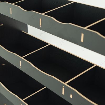 Close-up view of the racking compartments