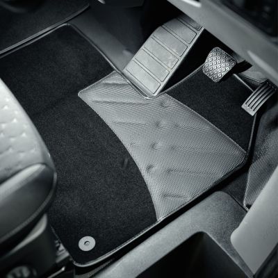 VW Caddy 2021- Velour Carpet Front Floor Mat (Welded Diamond Heel Pad – 2 Piece, Black, NO Fixings)