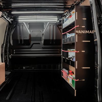 Rear van view of the Fiat Scudo SWB Hexaboard OS Rear Racking and Shelving Unit