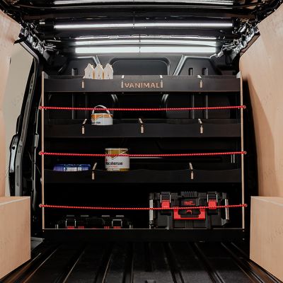 Rear van view of the Fiat Scudo Hexaboard Full-Width Bulkhead Racking Unit