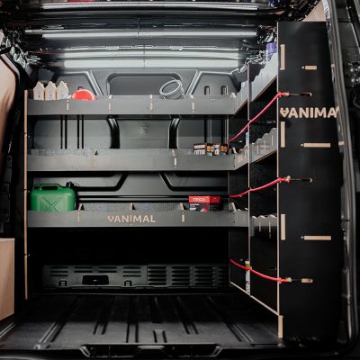 Rear van view of the Fiat Scudo SWB Hexaboard OS Rear Van Racking and Bulkhead/Front RH L-Rack