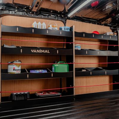 Side van angle view of the Fiat Scudo LWB Hexaboard Driver Side Racking (Multi-Compartment)