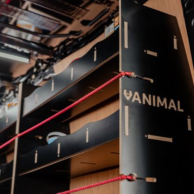 Vanimal branding on the racking side panel and pre-notched for bungee cords