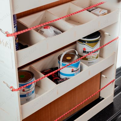Close-up view of the Fiat Scudo SWB NS Rear Racking Unit - displayed with tools
