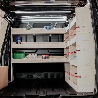 Rear van view of the Fiat Scudo SWB OS Rear Racking and Bulkhead/Front RH L-Rack