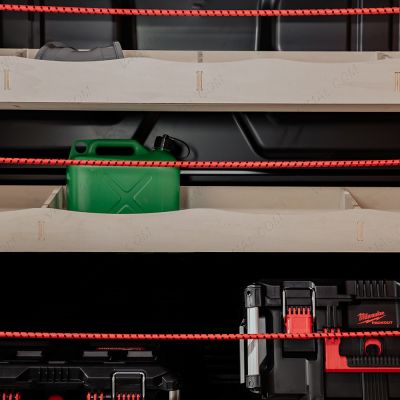 Close-up view of the Fiat Scudo Full-Width Bulkhead Racking compartments