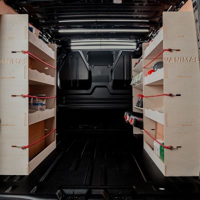 Rear van view of the Fiat Scudo LWB Double Rear Racking and Front Toolbox (Triple Pack)