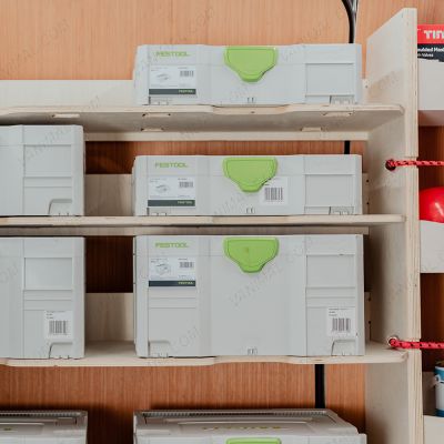 Close-up front view of the front Festool Ply Rack
