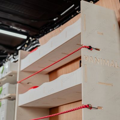 Side panel close-up view of the Vanimal branding and pre-notched for bungee cords