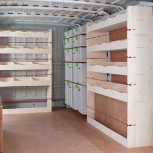 Fiat Ducato SWB L1 2006- Full Driver Side Racking with Front Festool and Bulkhead Units (Triple Pack) - Festool unit displayed with boxes