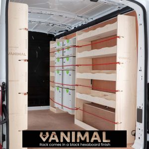Offside view of the Transit Mk8 LWB Hexaboard Double Rear, Front Festool and Infill Ply Racking (4 Pack)