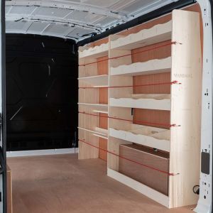 Ford Transit Mk8 MWB L2 Full Driver Side Ply Racking with Front Toolbox Shelving