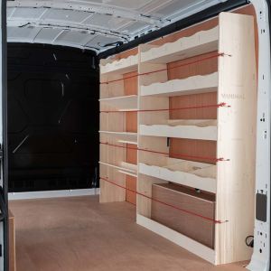 Ford Transit Mk8 MWB L2 Full Driver Side Ply Racking with Front Toolbox Shelving