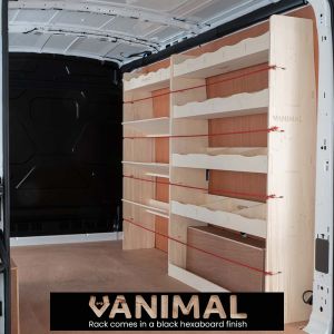 Ford Transit Mk8 LWB Hexaboard Full Driver Side Ply Racking with Front Toolbox Shelving