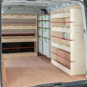 OS side view of the Fiat Talento 2016-2021 SWB Full Driver Side with Front Festool and Bulkhead Racking (Triple Pack)
