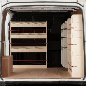 Rear van view of the Ford Transit 2001-2013 SWB Full Driver Side with Front Festool and Bulkhead (Triple Pack)