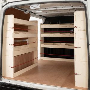 Transit SWB 2001-2013 Double Rear and Full-Width Bulkhead Racking and Shelving Units (Triple Pack) - NS Side View