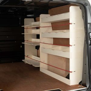 Vauxhall Vivaro C L1 Full Driver Side Ply Racking with Front Festool Shelving OS View
