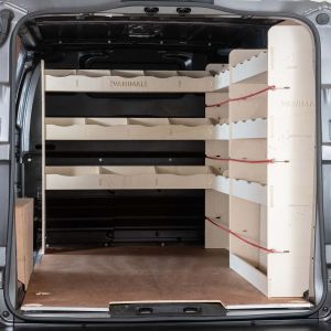 Rear van view of Toyota Proace  SWB L1 2016- OS Rear Racking and Bulkhead/Front RH L-Rack