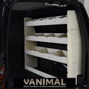 VW Caddy Caddy SWB L1 driver side / OS XL van rack with 3 shelves and 12 compartments