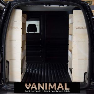 Rear van view of the VW Caddy 2004-2020 SWB Hexaboard NS and OS Rear Van Racking System (Pair)
