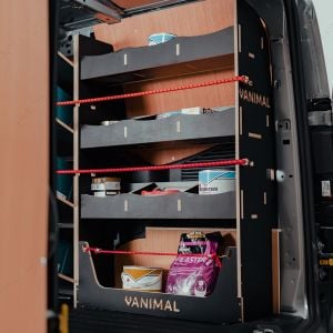 Rear van side angle view of the VW Caddy Maxi 2015- LWB Hexaboard OS Rear Racking