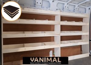 Side van view of the MAN TGE 2017- MWB Hexaboard XL Driver Side Ply Racking and Shelving
