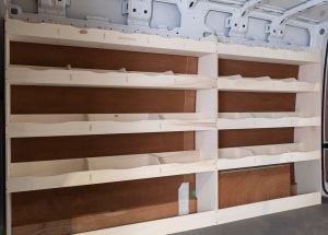 Side van view of the MAN TGE 2017- MWB XL Driver Side Ply Racking and Shelving
