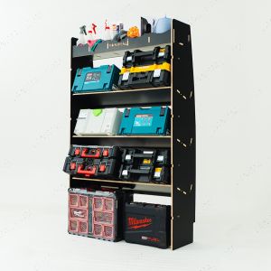 Side van view of the VW Crafter 2006- MWB Hexaboard Front Ply Racking with 3 Toolbox Shelves