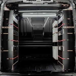 Rear van view of the Citroen Dispatch 2016- LWB Hexaboard Triple Racking Pack inc x4 Festool Shelves